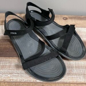 Crocs Swiftwater Webbing Sandals Womens 10 Black Casual Ankle Strap Comfort